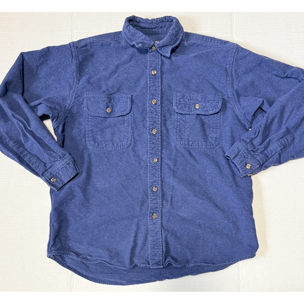 FIELD & STREAM - Mens Vintage Blue Heavyweight Thick Flannel Shirt - Large